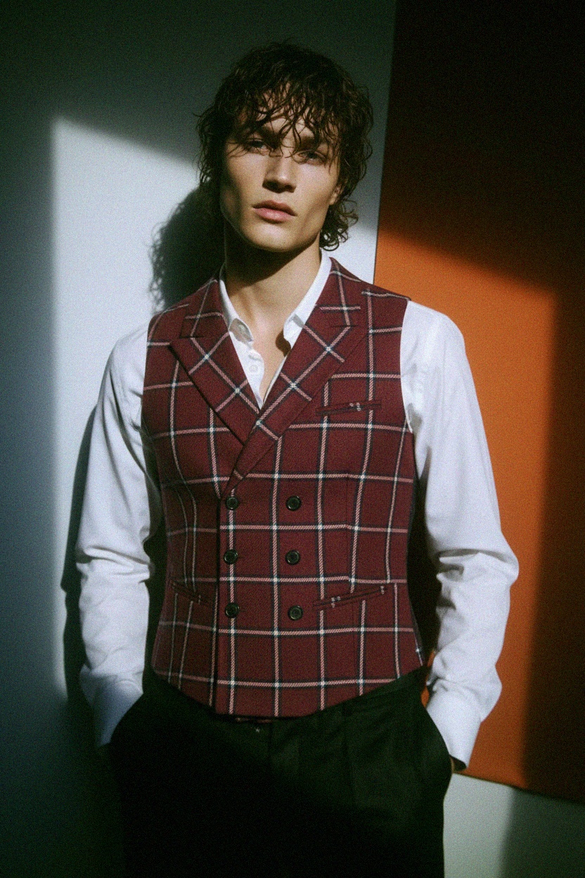 Classic Plaid Double-Breasted Vest photo 2