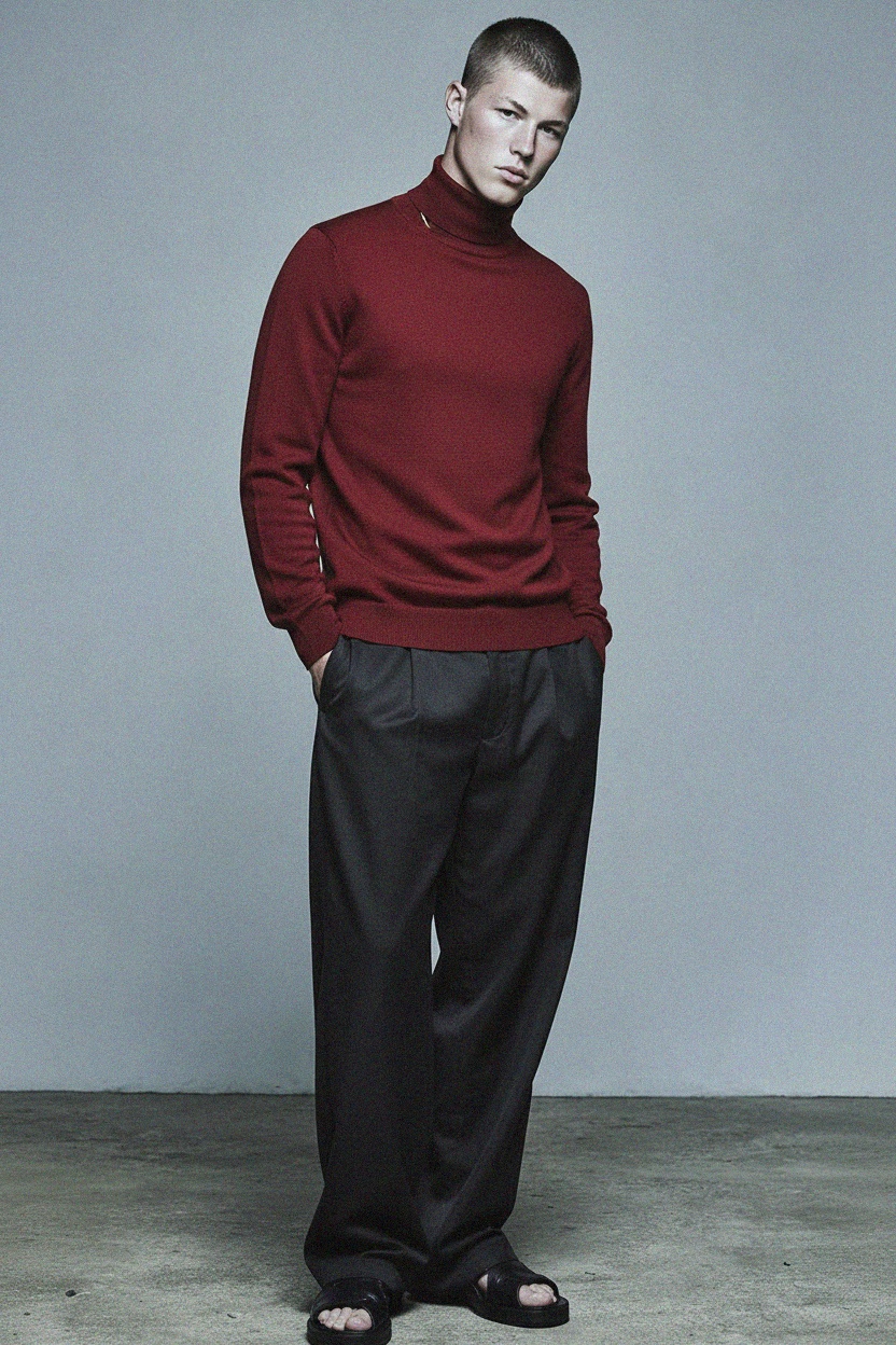 Red Turtleneck Knit Sweater photo 2