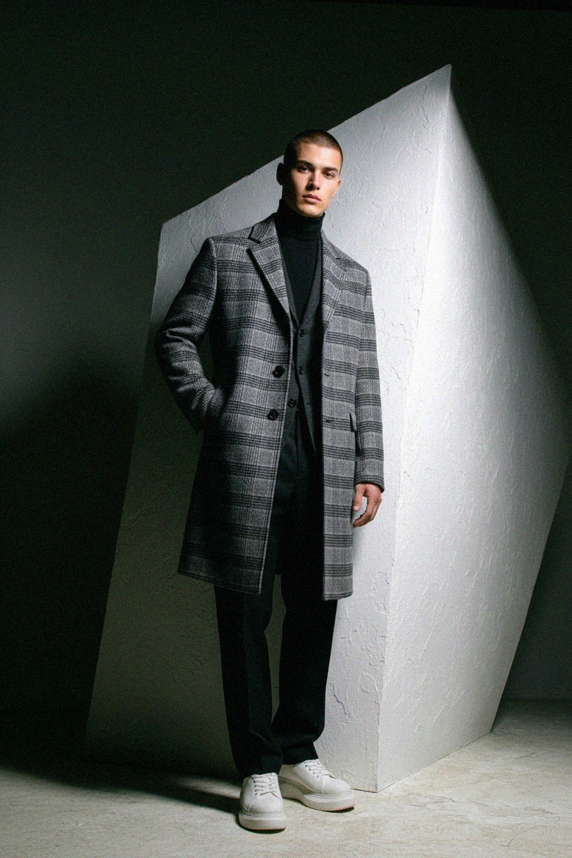 Stylish Grey Plaid Overcoat photo 2