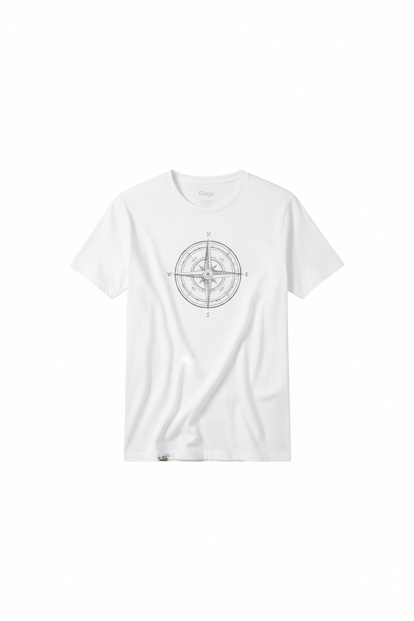 White T-shirt with Compass Graphic Print photo 1