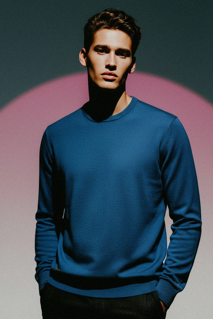Classic Blue Crew Neck Knit Sweater photo 3