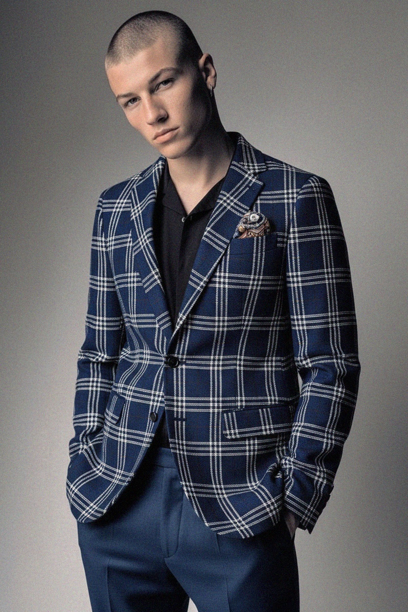 Textured Blue Plaid Blazer photo 3
