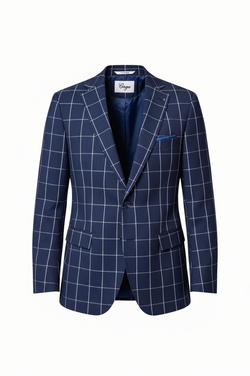 Navy Windowpane Check Blazer photo 1