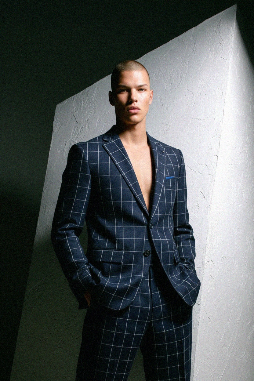 Navy Windowpane Check Blazer photo 2