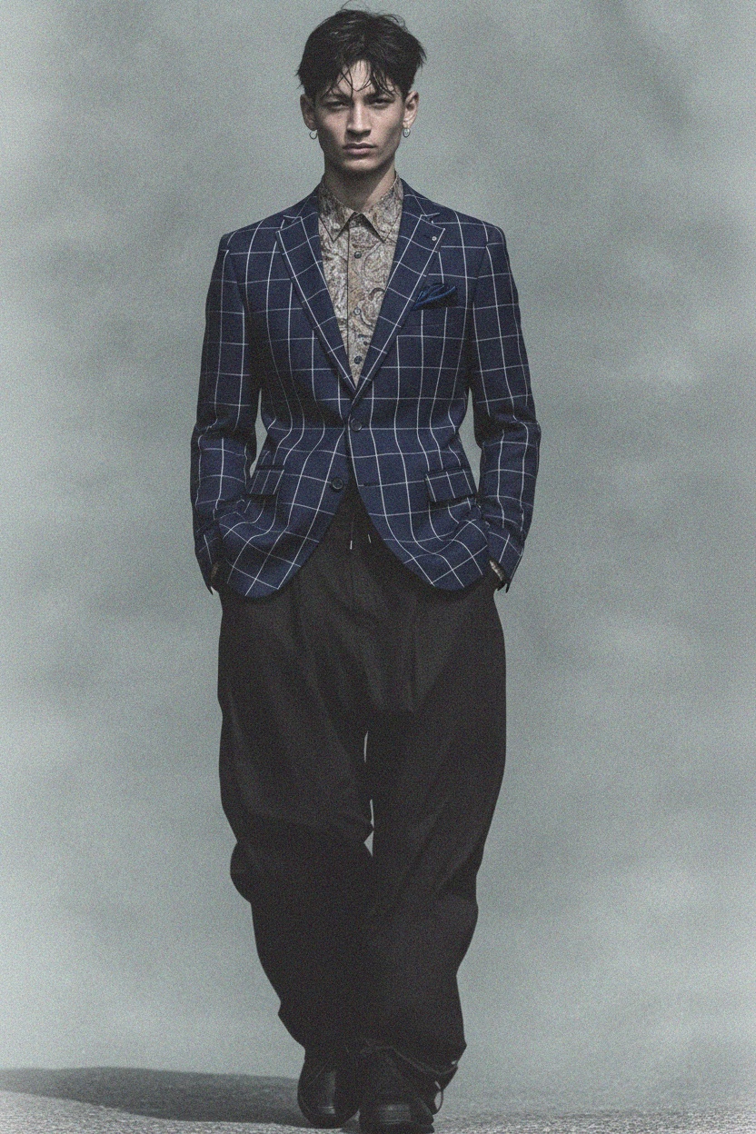 Navy Windowpane Check Blazer photo 3