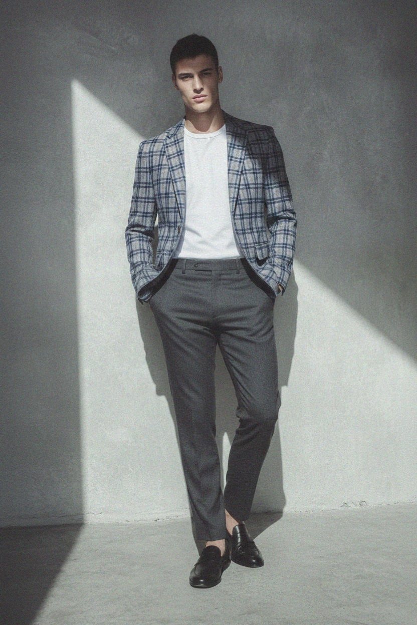 Stylish Plaid Blazer with Distinctive Pattern photo 2