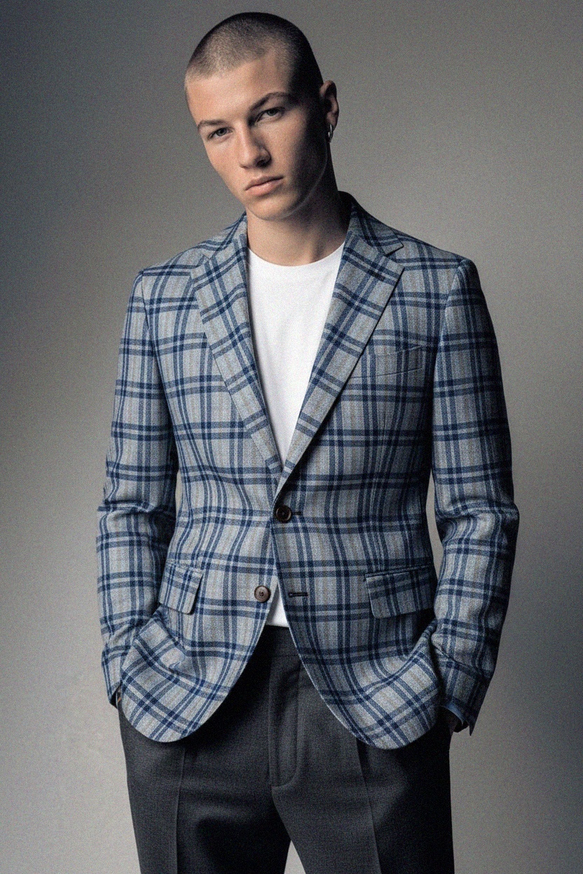 Stylish Plaid Blazer with Distinctive Pattern photo 3