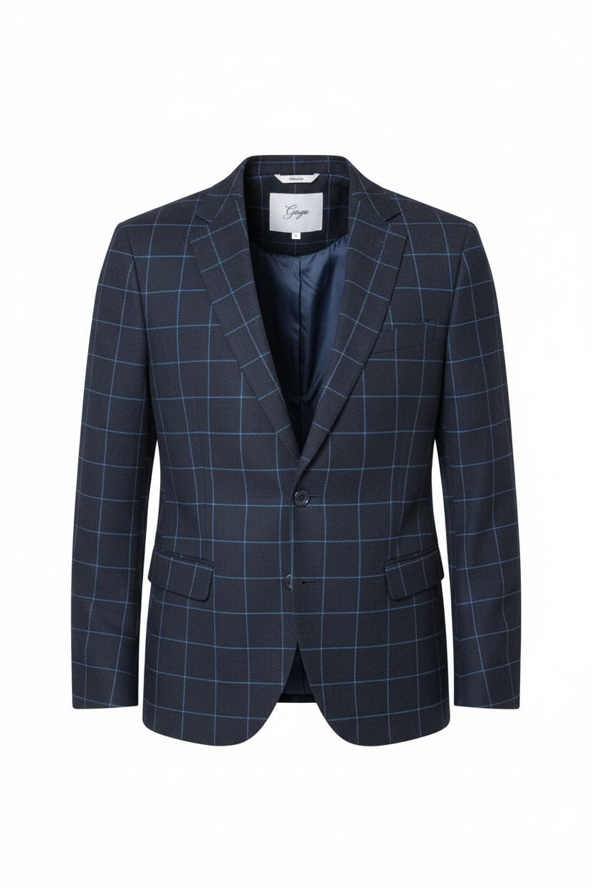 Blue Plaid Blazer with Grid Pattern photo 1