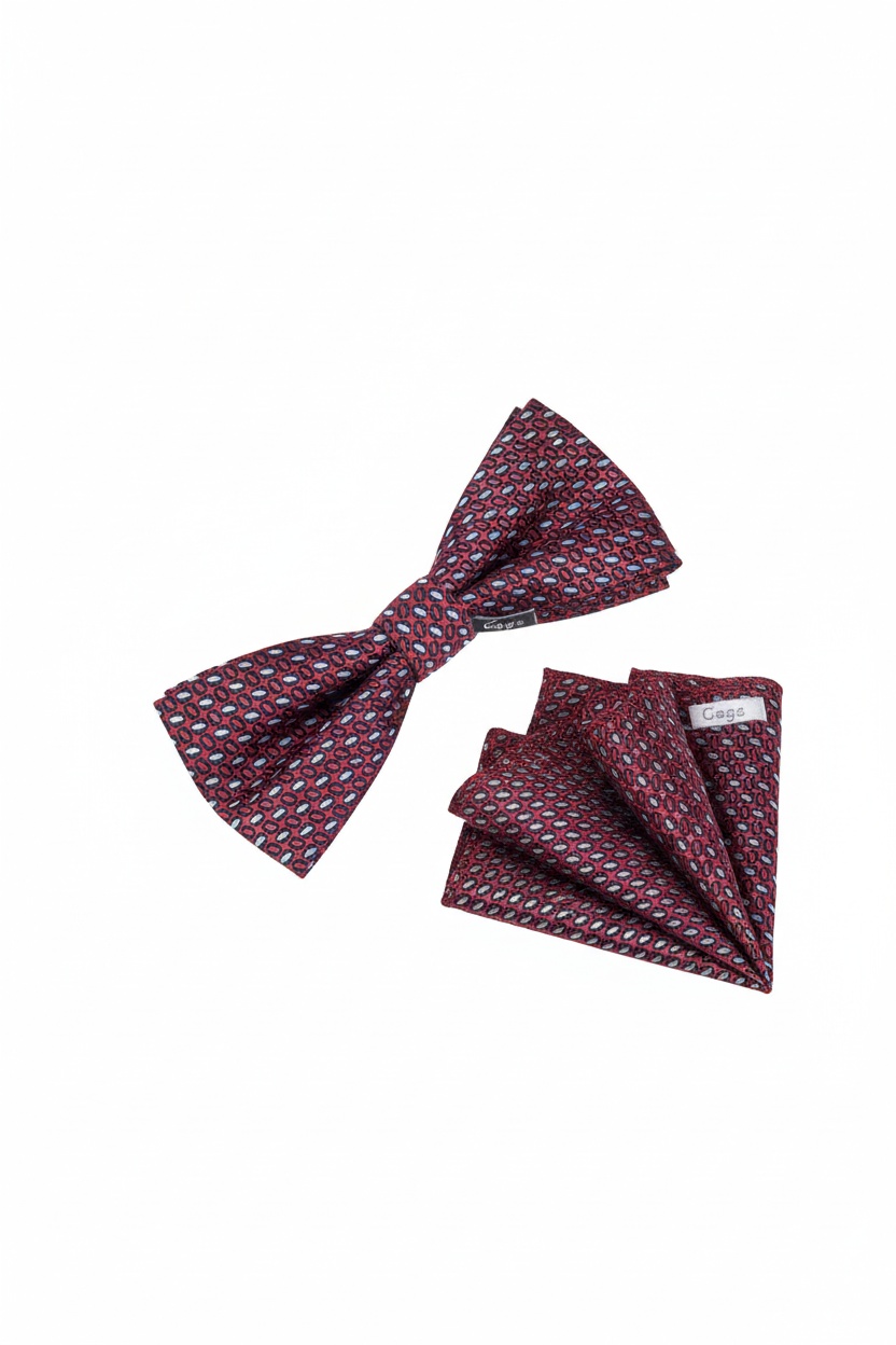Red Patterned Bow Tie & Pocket Square Set photo 1