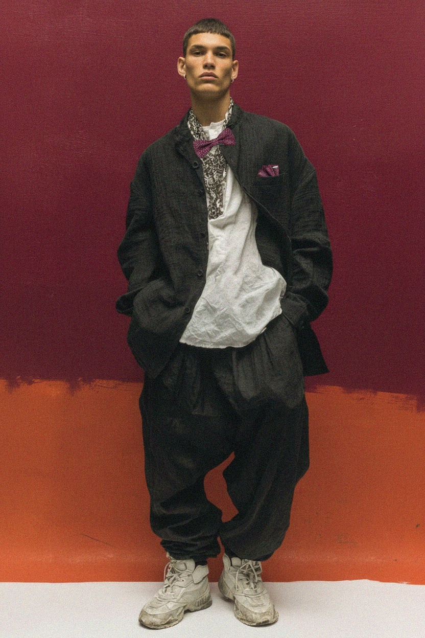 Red Patterned Bow Tie & Pocket Square Set photo 3