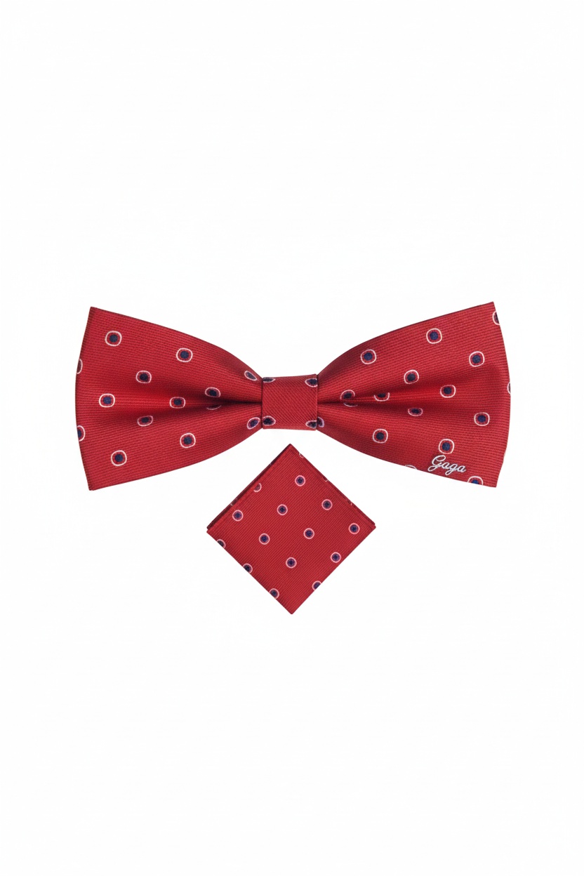 Red Polka Dot Bow Tie & Pocket Square Set by LANCERTO photo 1