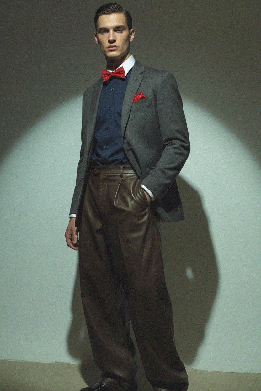 Red Polka Dot Bow Tie & Pocket Square Set by LANCERTO photo 2