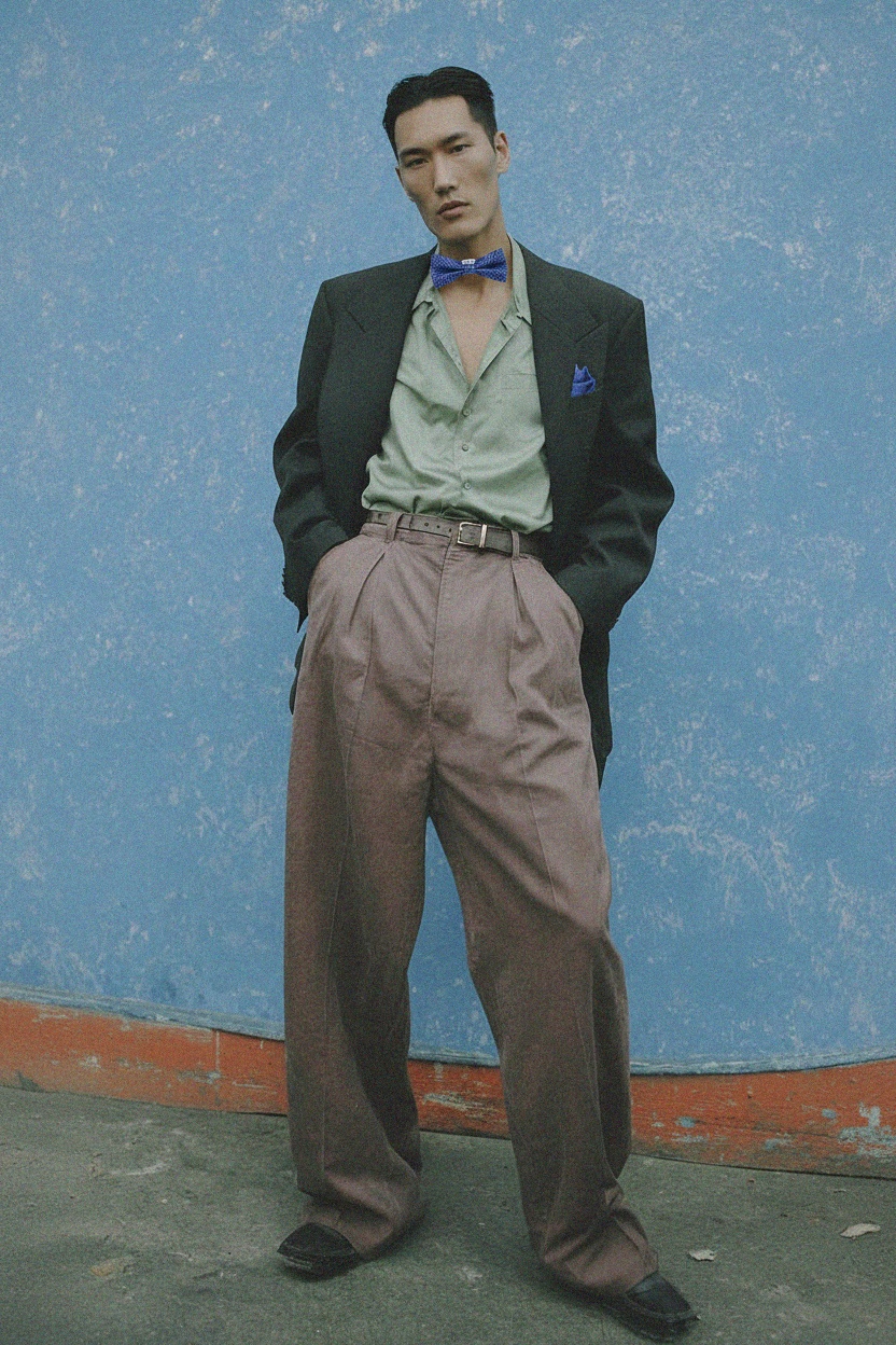 Blue Checkered Bow Tie and Matching Pocket Square Set photo 3