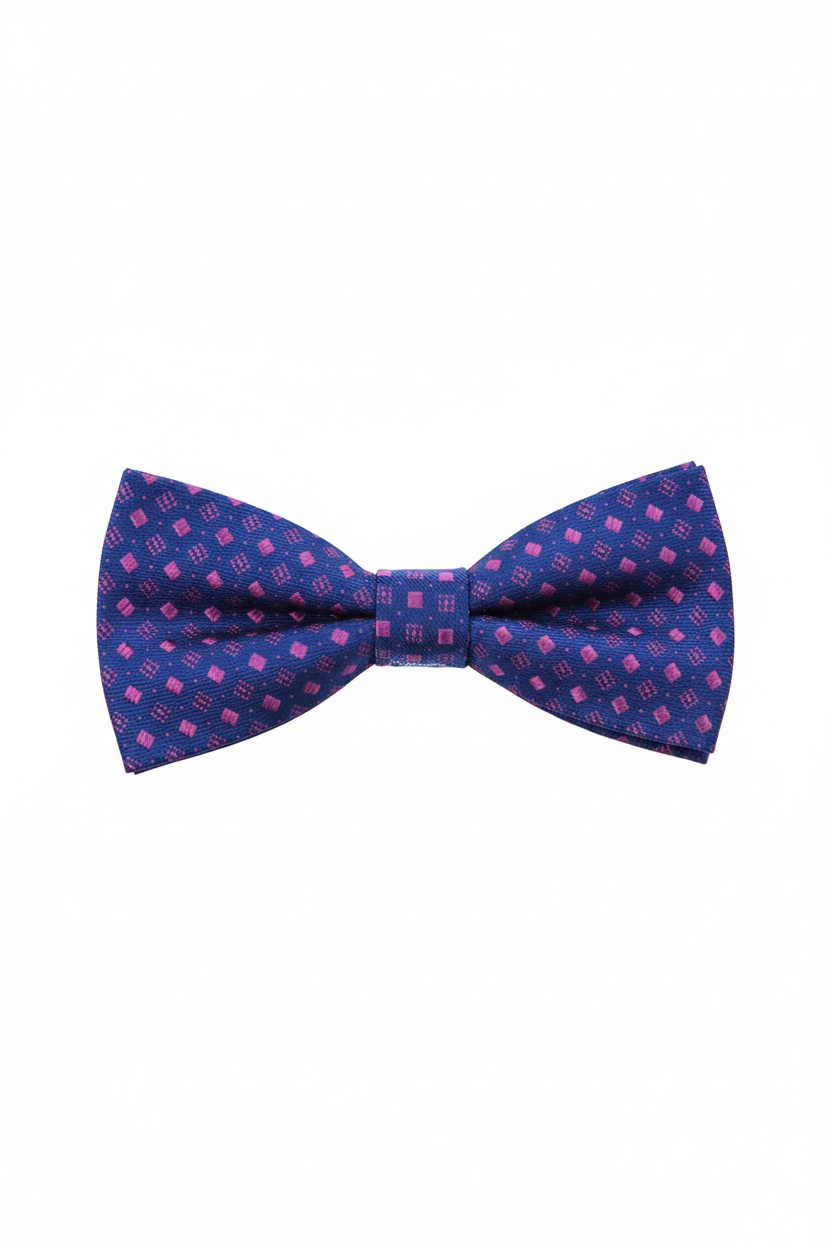 LANCERTO Blue Bow Tie with Pink Square Pattern photo 1