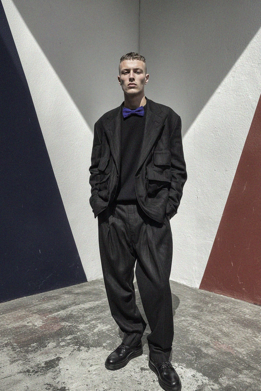 LANCERTO Blue Bow Tie with Pink Square Pattern photo 3