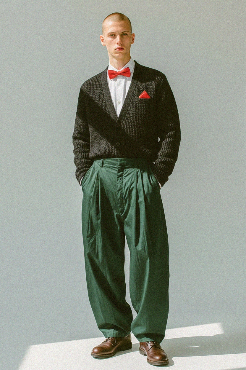 LANCERTO Red Textured Bow Tie & Pocket Square Set photo 2