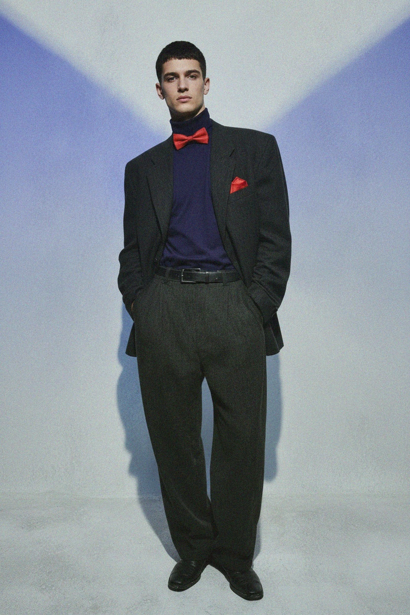 LANCERTO Red Textured Bow Tie & Pocket Square Set photo 3