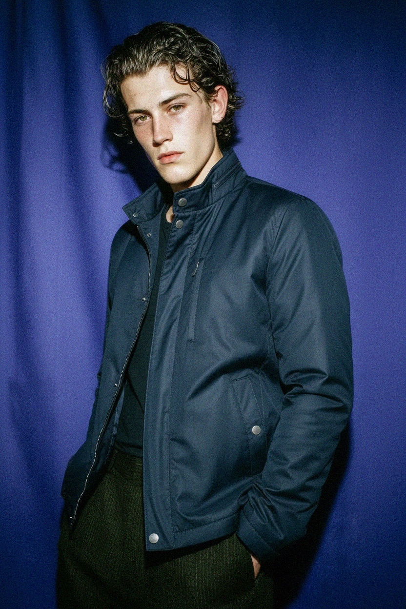 Navy Stand Collar Jacket with Utility Pockets photo 3
