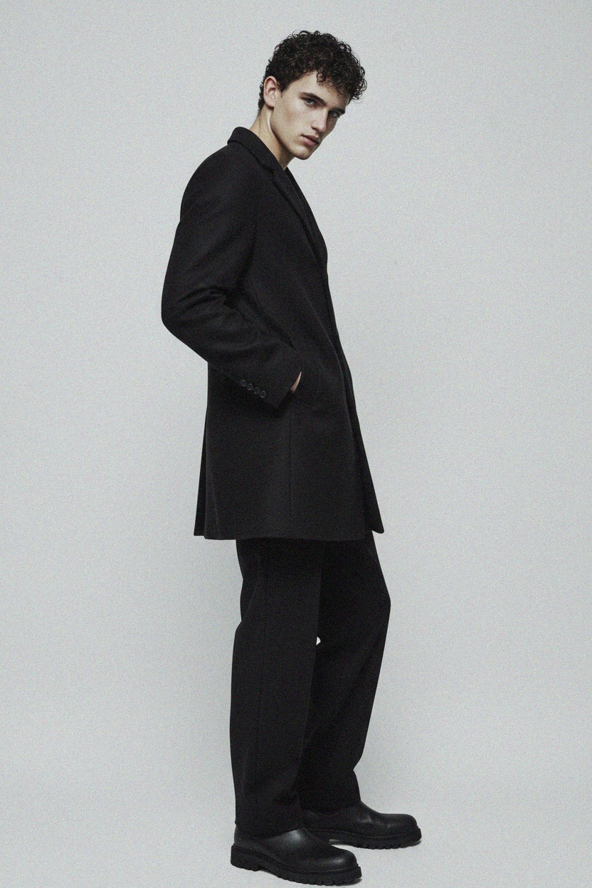 Classic Black Single-Breasted Coat photo 2