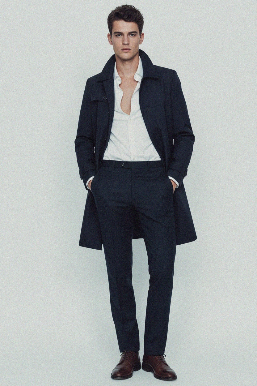 Classic Dark Blue Mac Coat photo 2