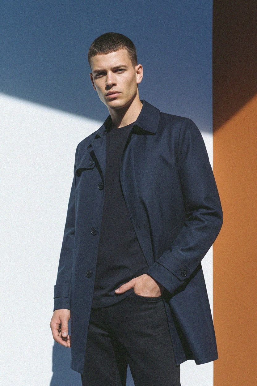 Classic Dark Blue Mac Coat photo 3