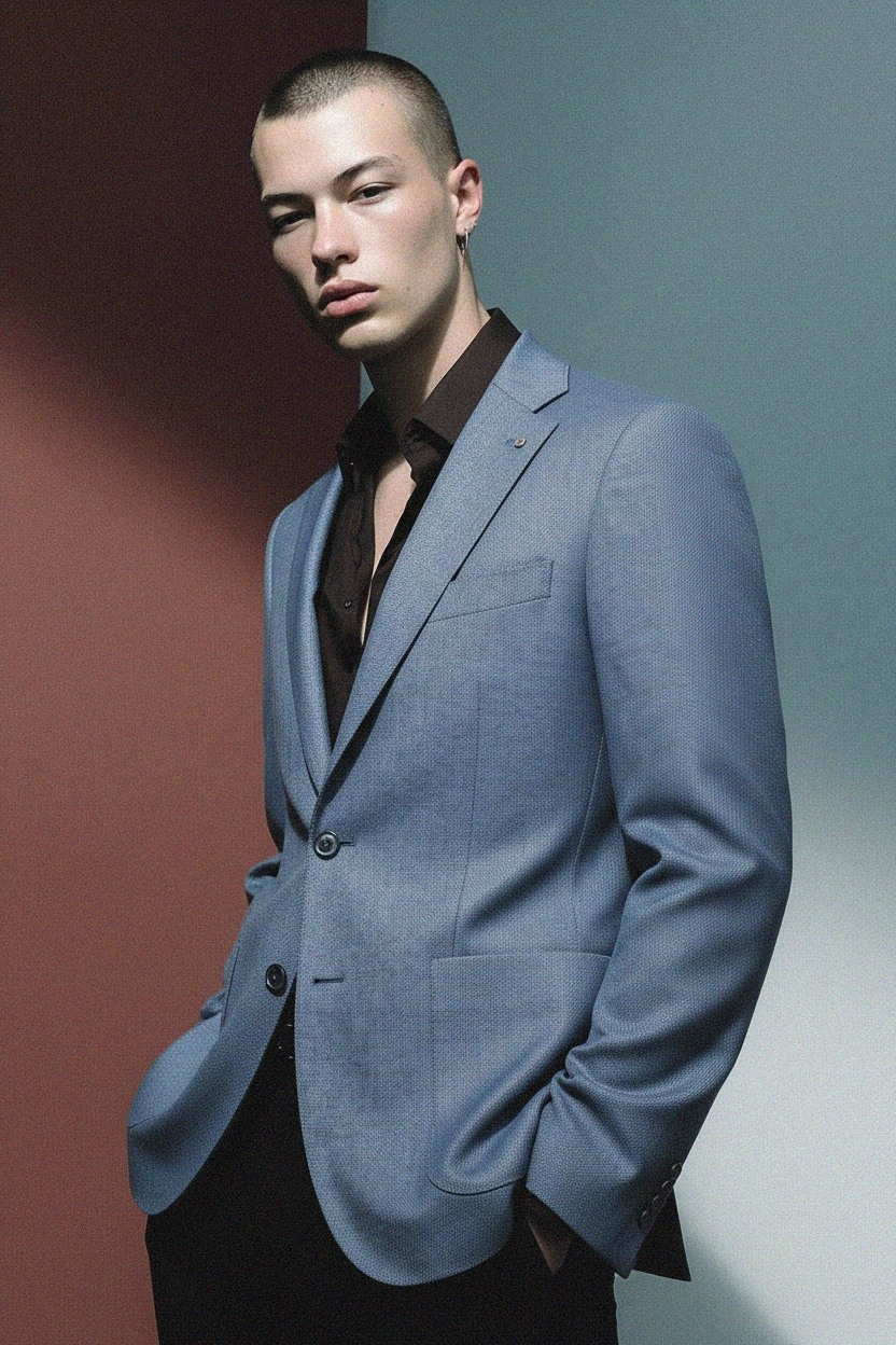 Light Blue Textured Blazer photo 3