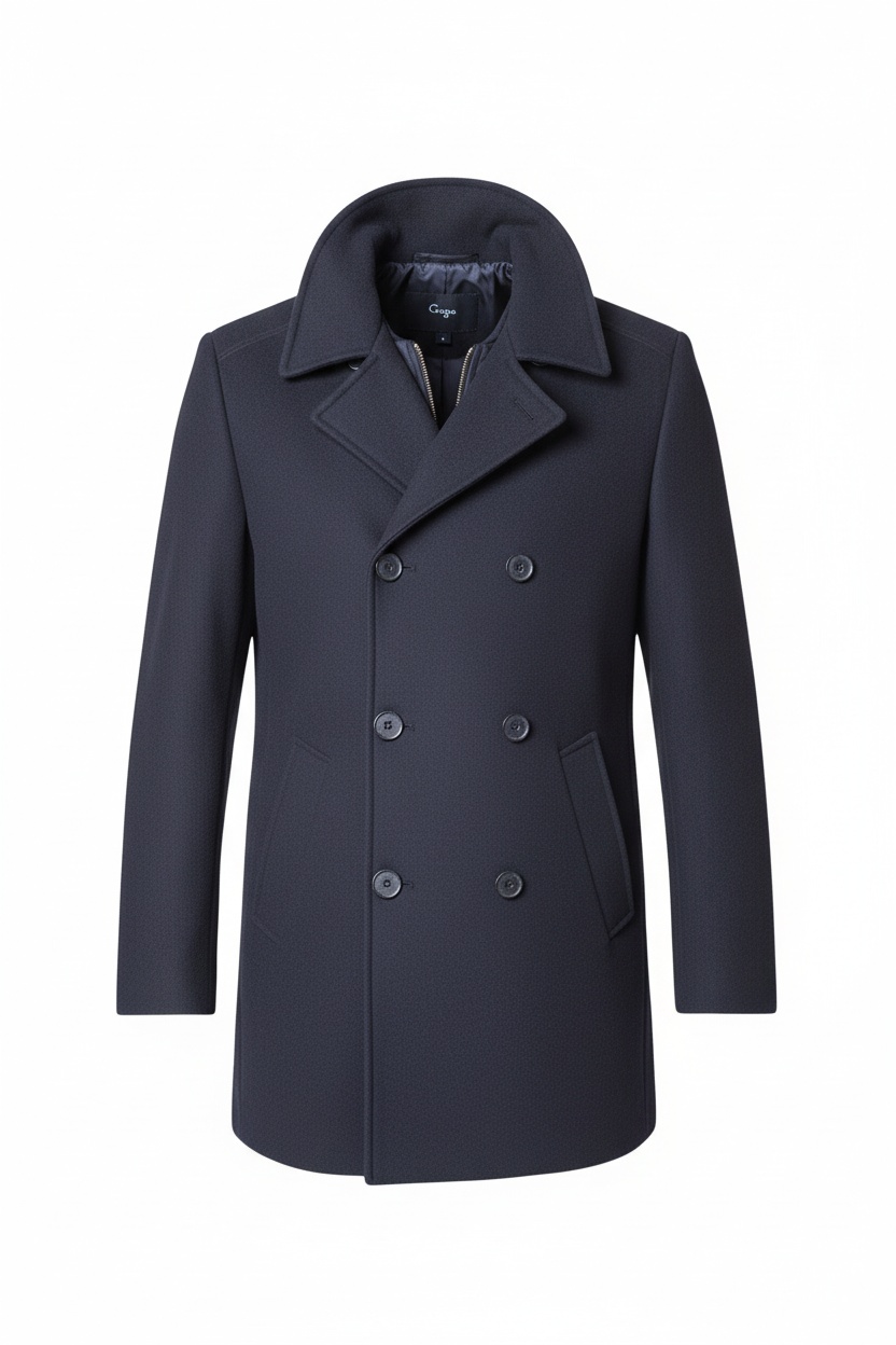 Navy Double-Breasted Wool Blend Coat photo 1