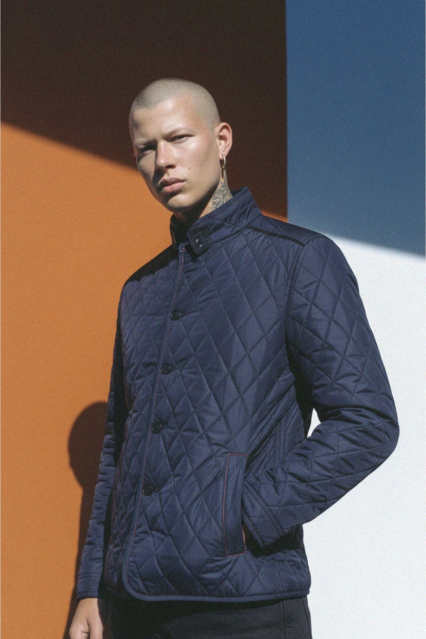 Diamond Quilted Jacket with Stand Collar photo 3