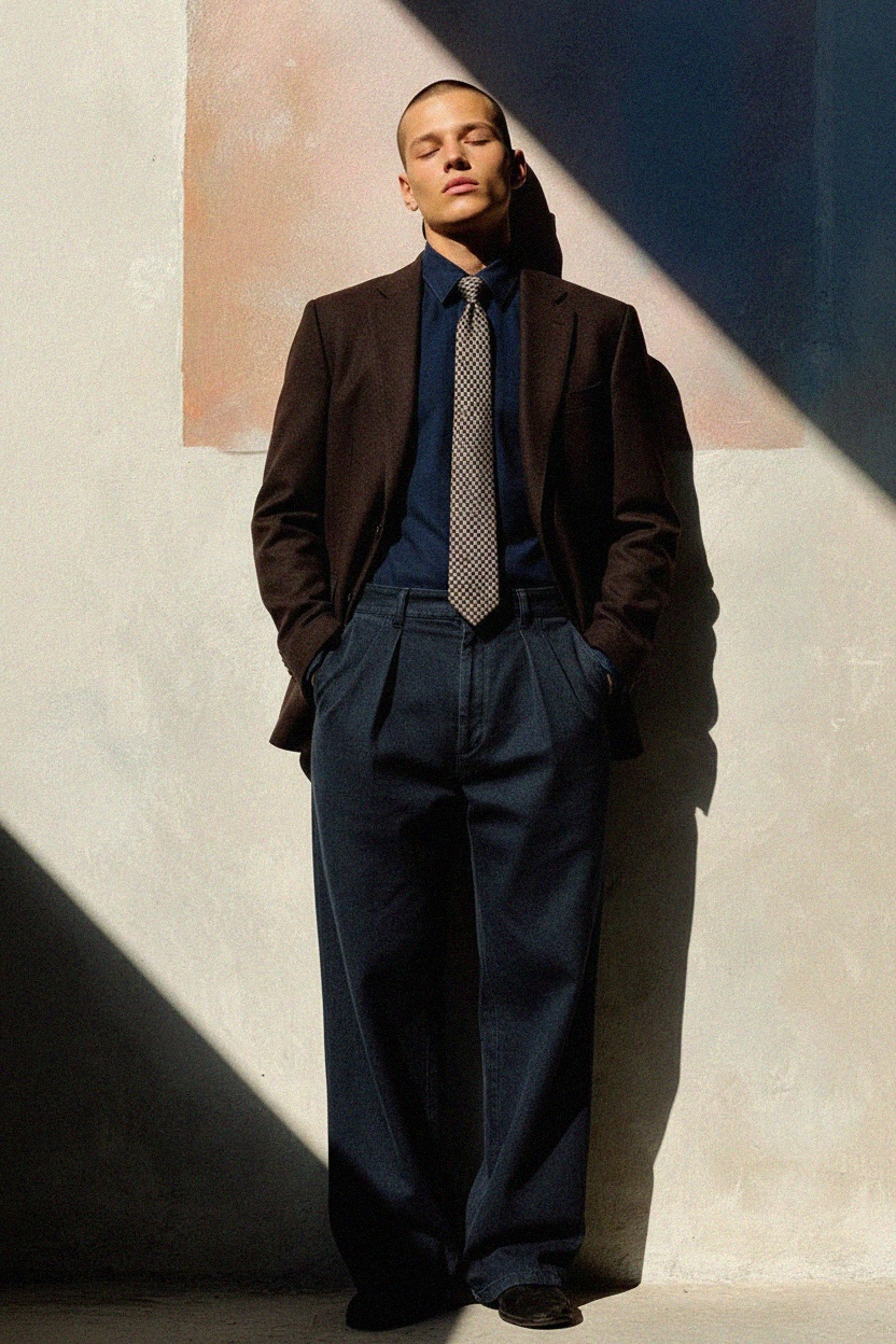 Brown Check Pattern Tie photo 2