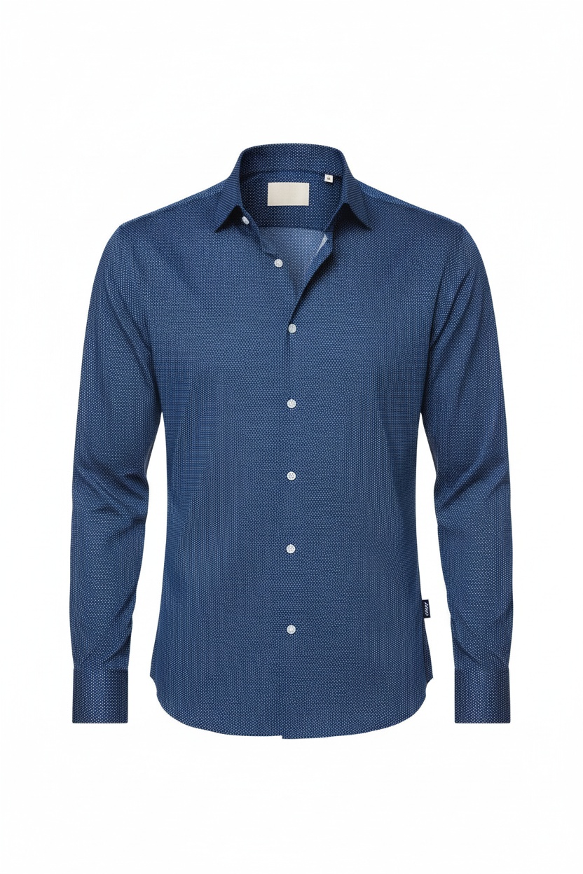 Blue Dotted Slim Fit Long Sleeve Shirt photo 1