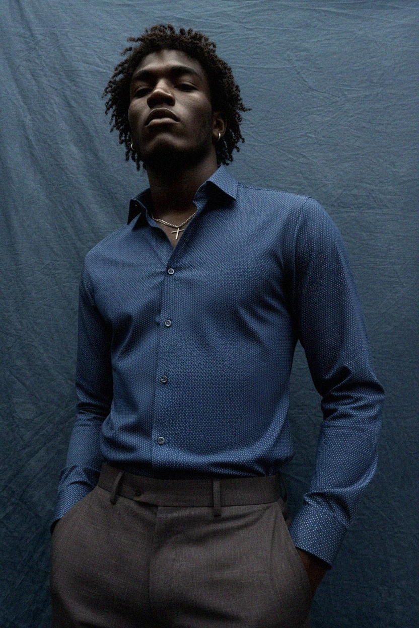 Blue Dotted Slim Fit Long Sleeve Shirt photo 2