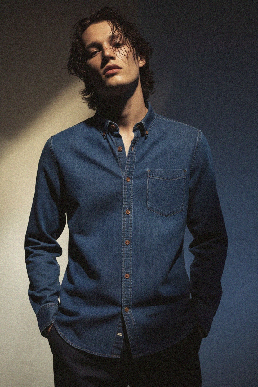Classic Blue Denim Button-Up Shirt photo 2
