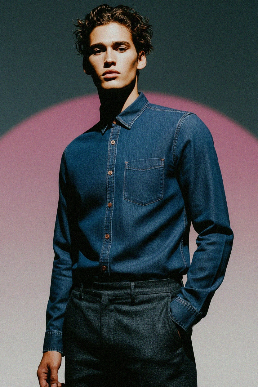 Classic Blue Denim Button-Up Shirt photo 3