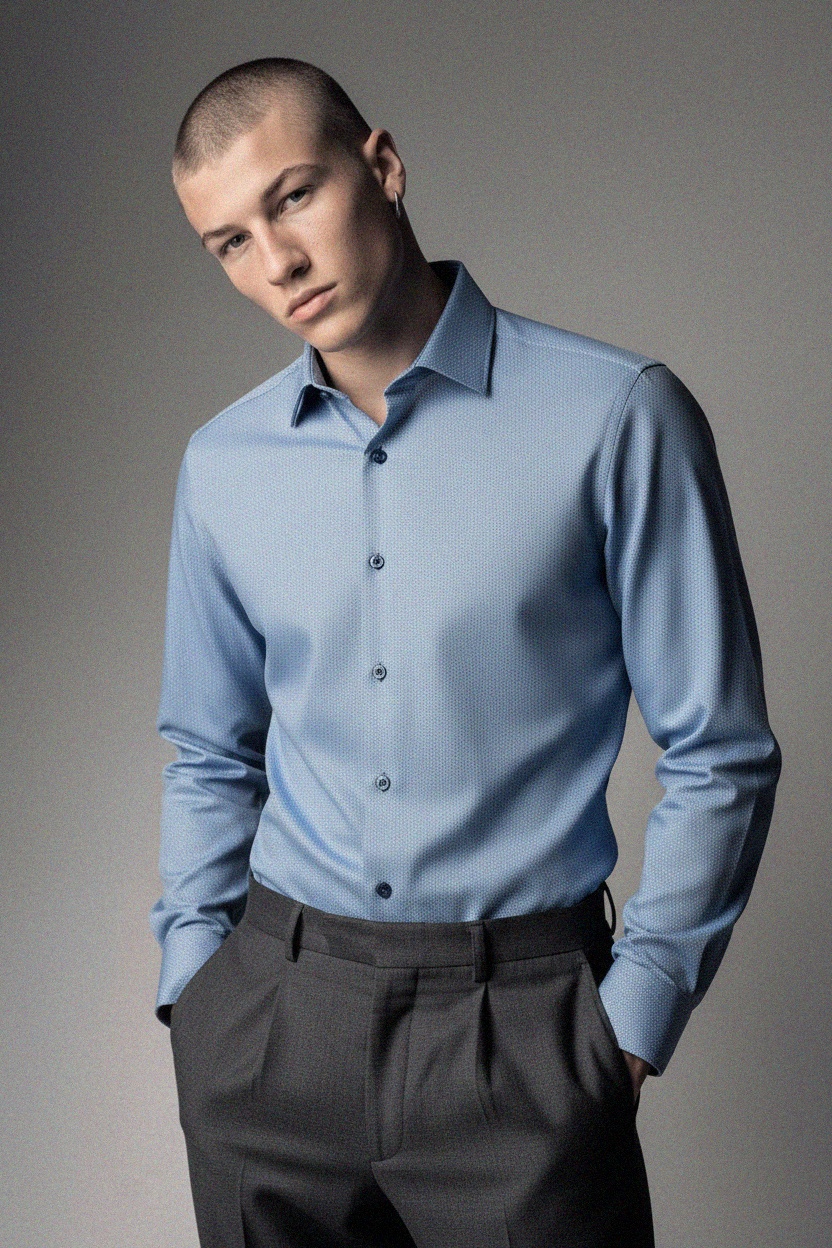 Blue Patterned Slim Fit Long Sleeve Shirt photo 2