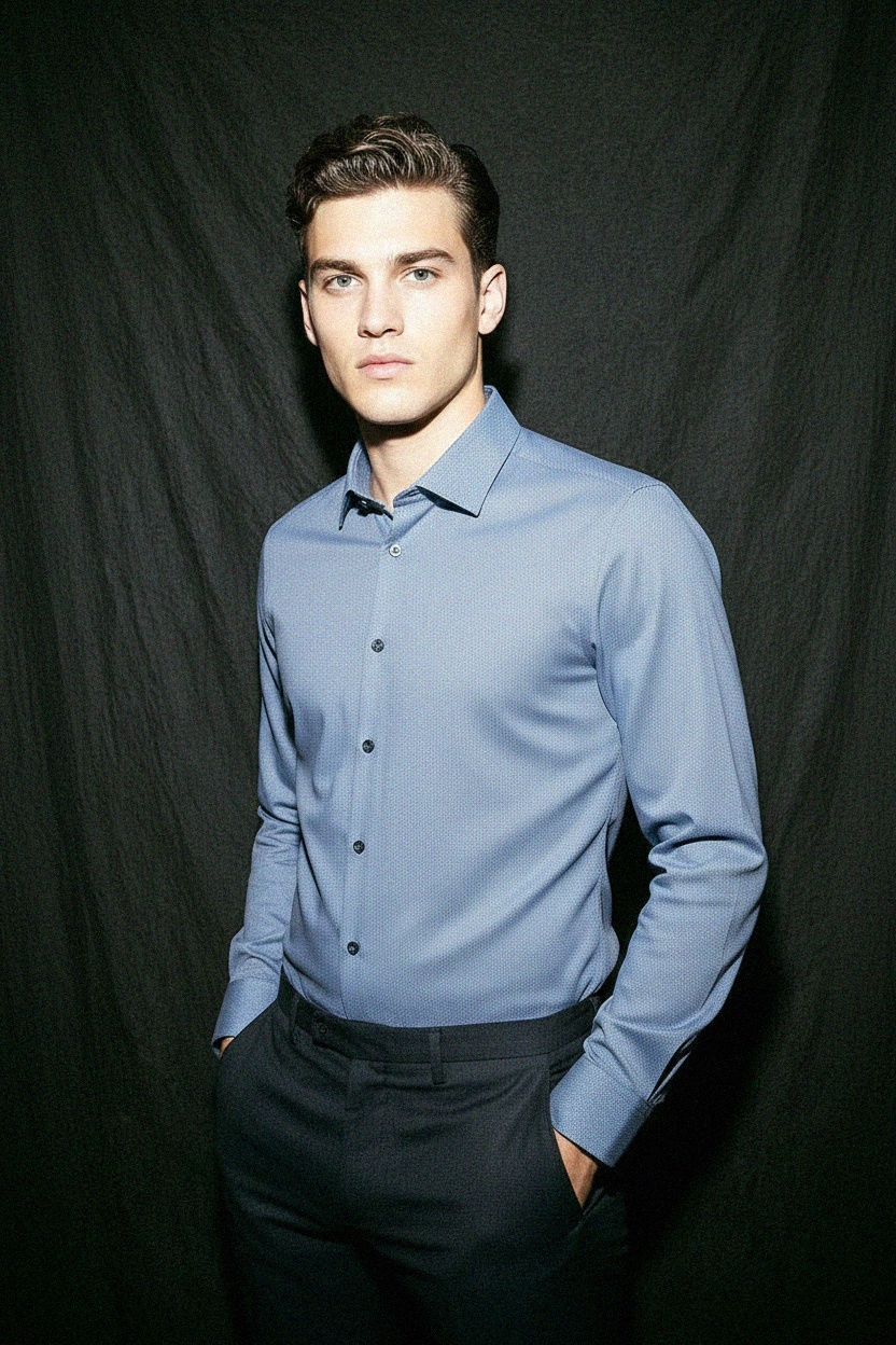 Blue Patterned Slim Fit Long Sleeve Shirt photo 3