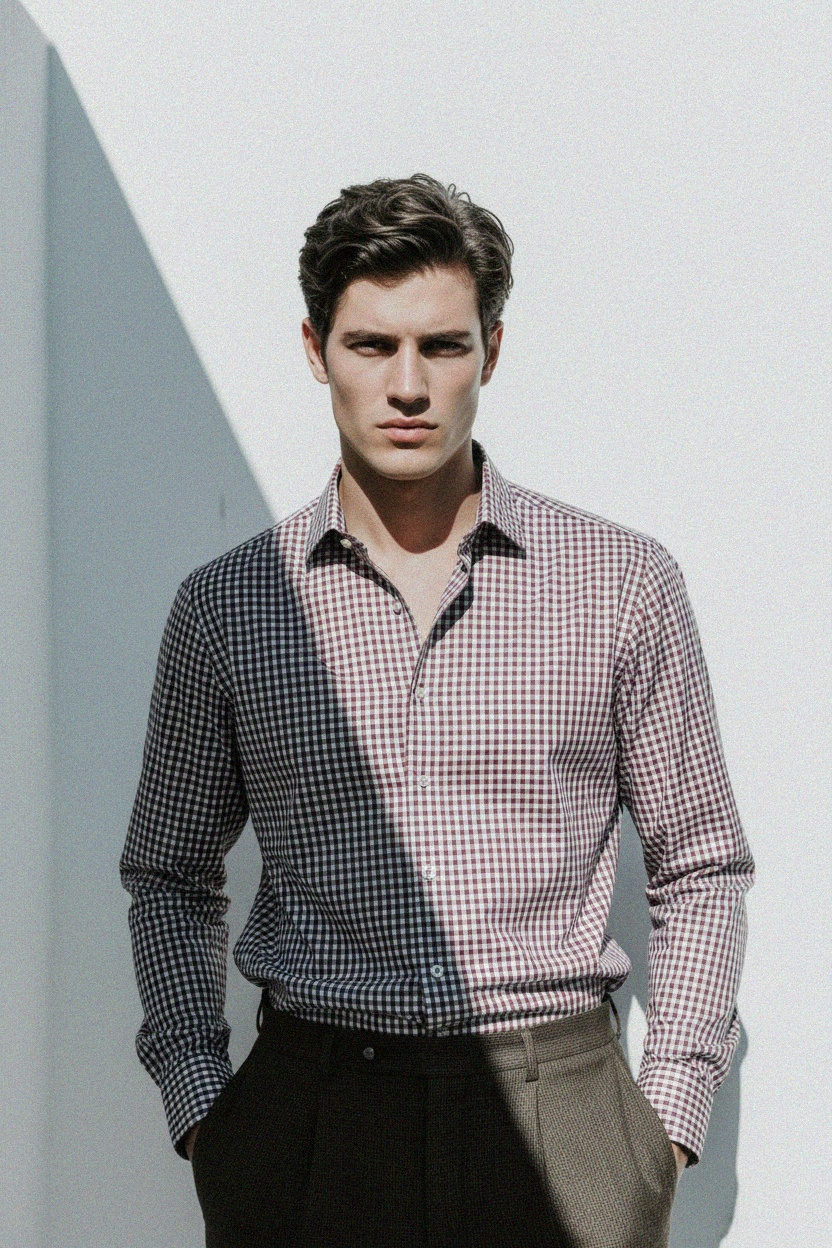 Red & Blue Micro Check Long Sleeve Shirt photo 2