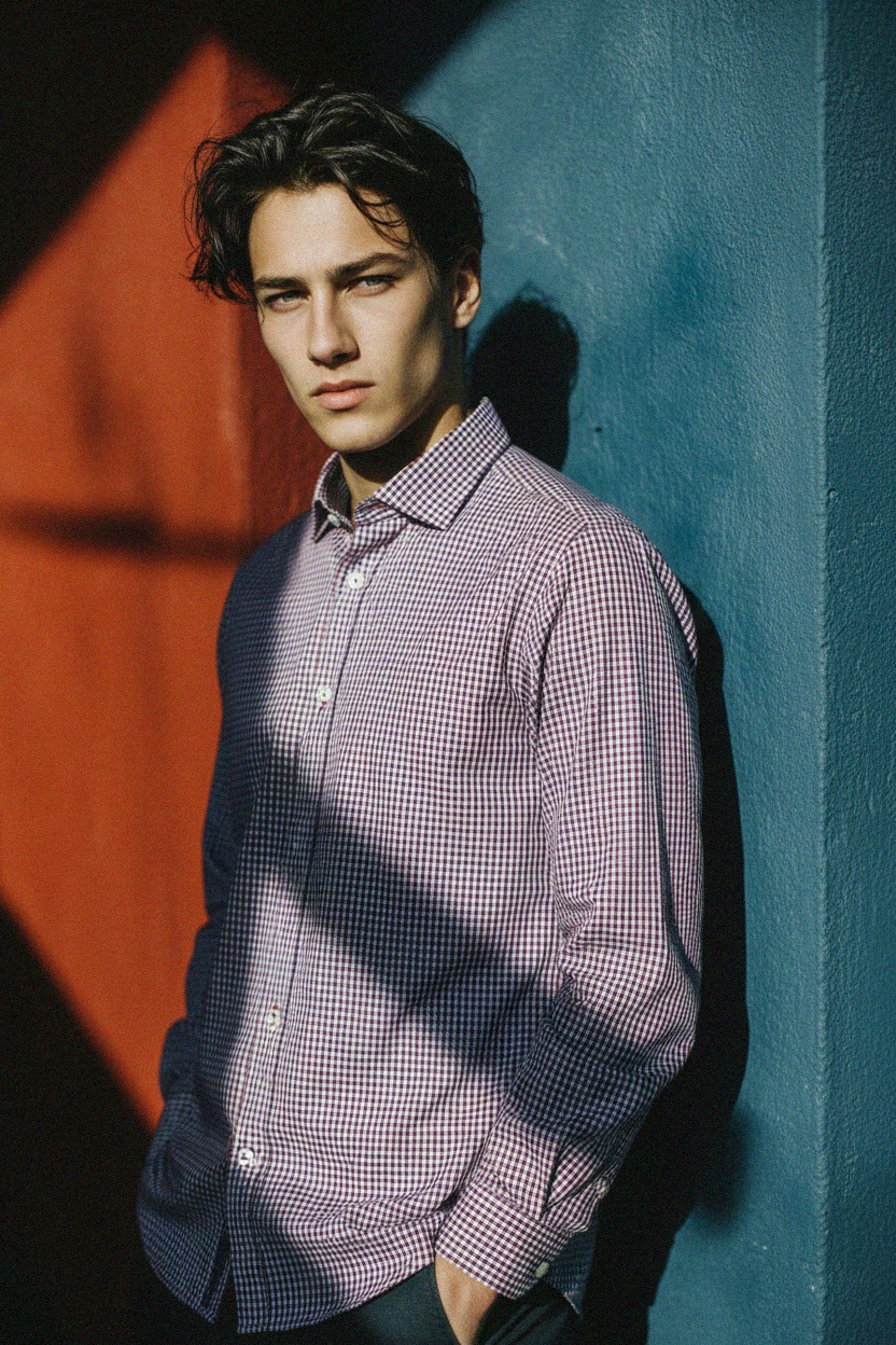 Red & Blue Micro Check Long Sleeve Shirt photo 3