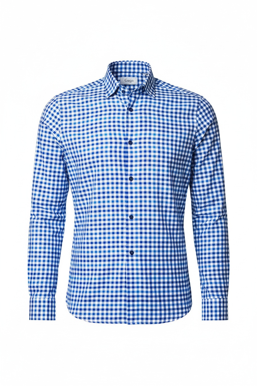 Blue Gingham Checkered Long Sleeve Shirt photo 1