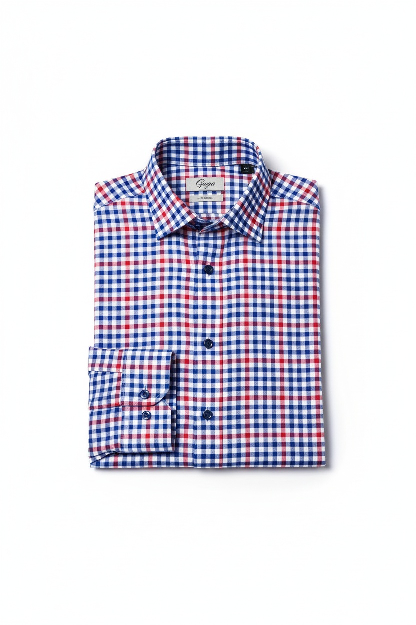 Checkered Button-Up Shirt with Red and Blue Pattern photo 1
