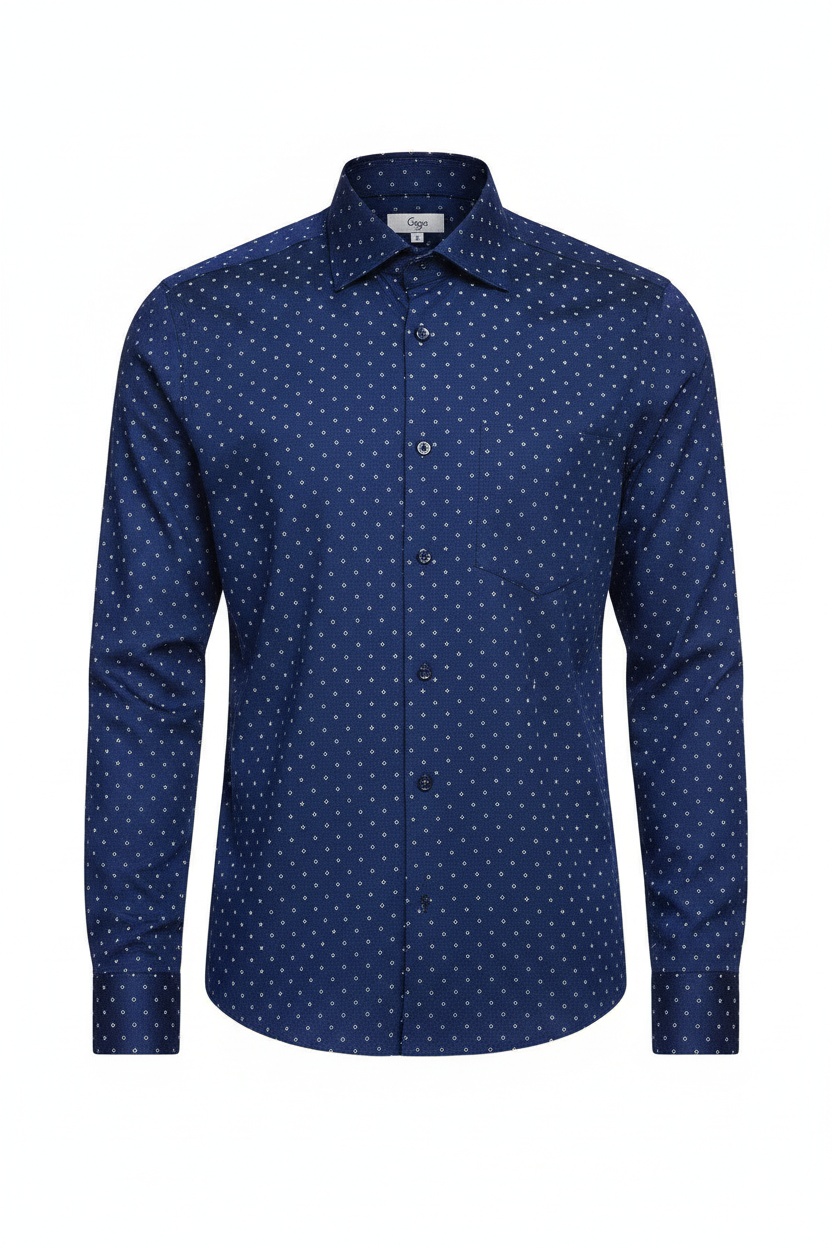 Stylish Blue Patterned Long Sleeve Shirt photo 1