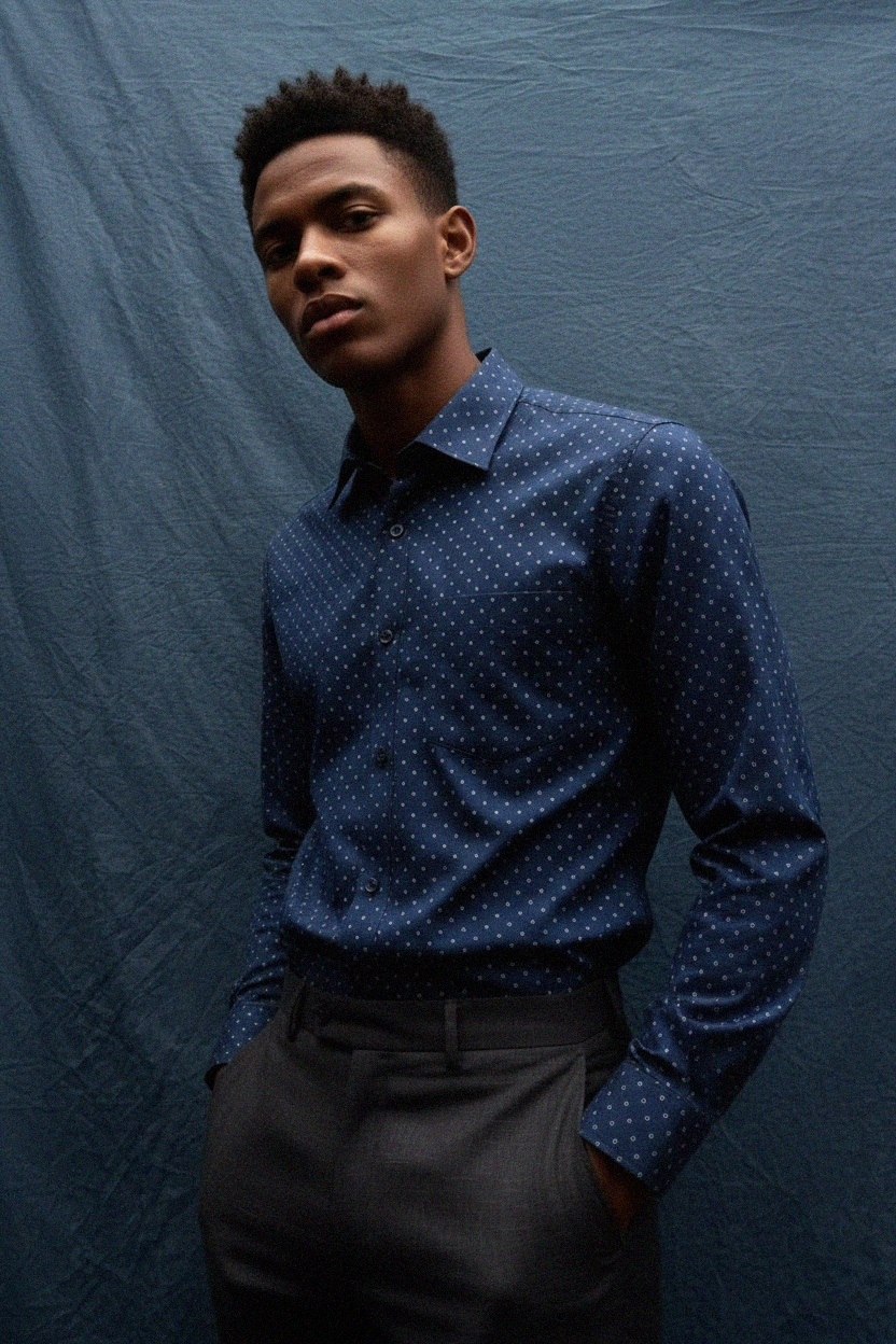 Stylish Blue Patterned Long Sleeve Shirt photo 2