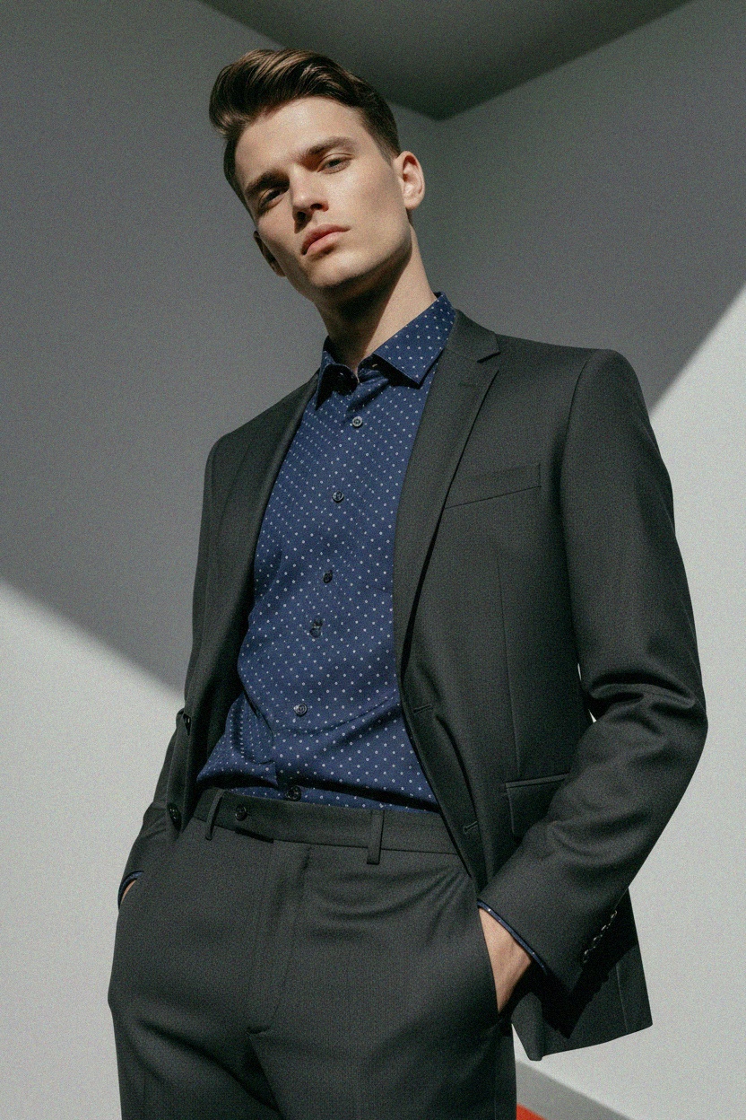 Stylish Blue Patterned Long Sleeve Shirt photo 3