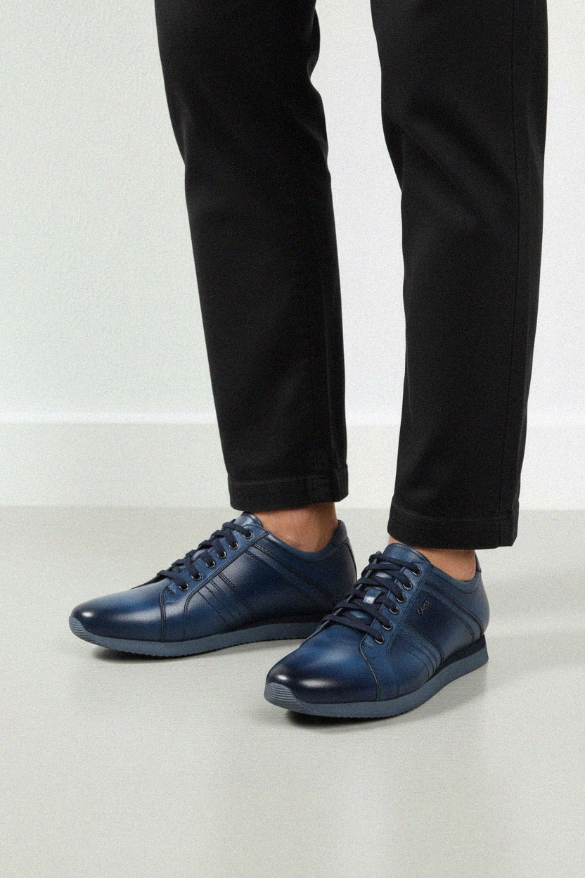 Refined Blue Leather Lace-Up Sneakers photo 2