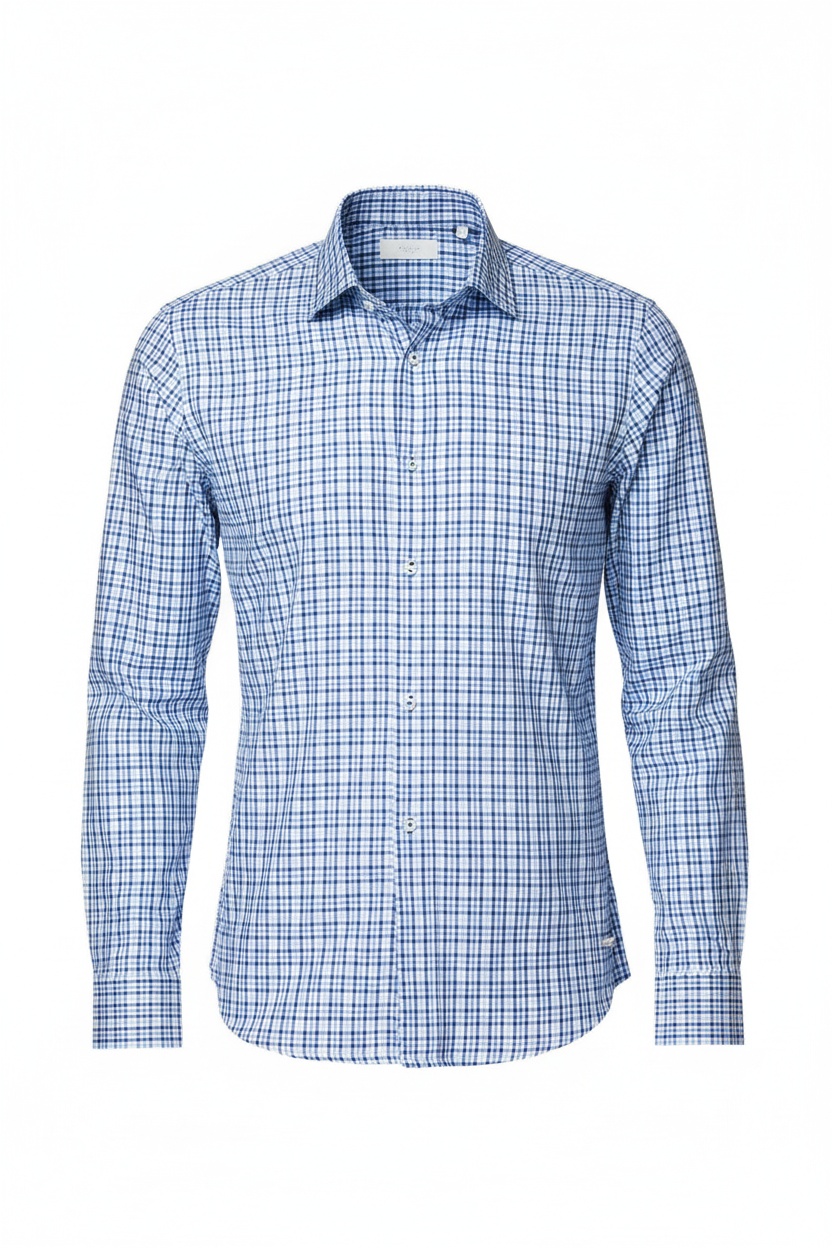 Fitted Blue Plaid Check Shirt photo 1