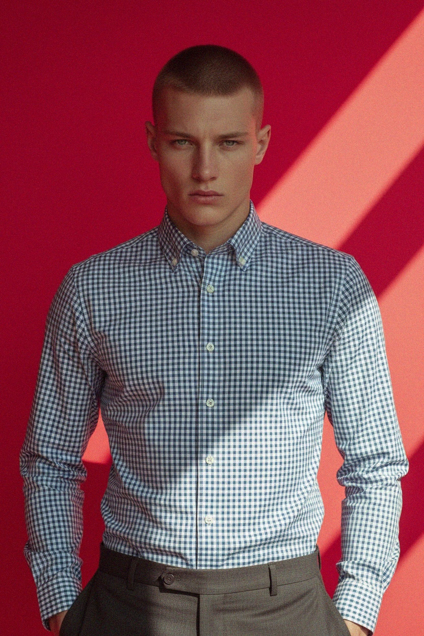 Fitted Blue Plaid Check Shirt photo 2