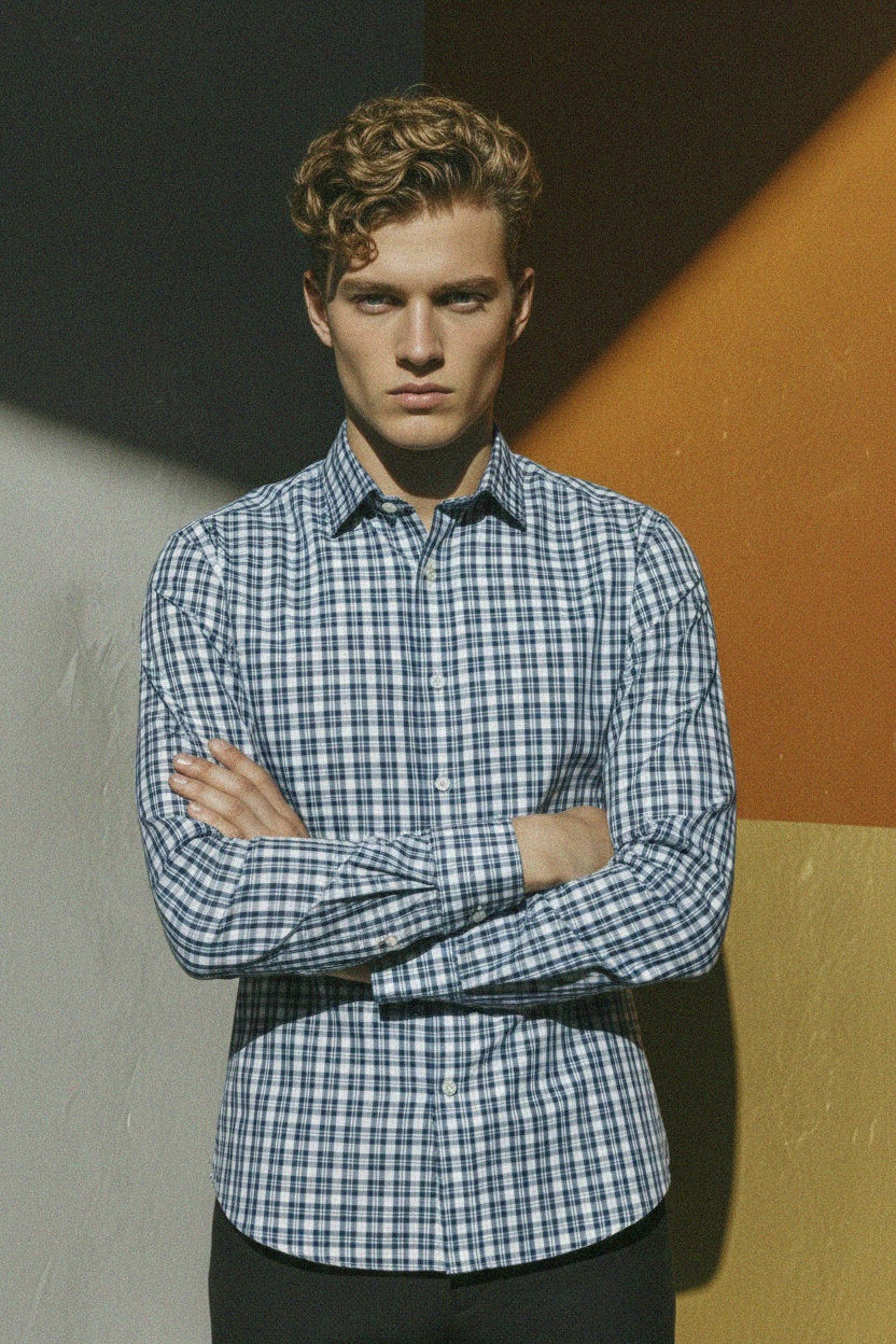 Fitted Blue Plaid Check Shirt photo 3