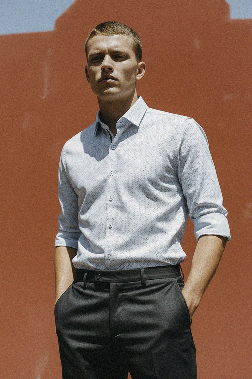 Light Blue Dotted Long Sleeve Shirt photo 3