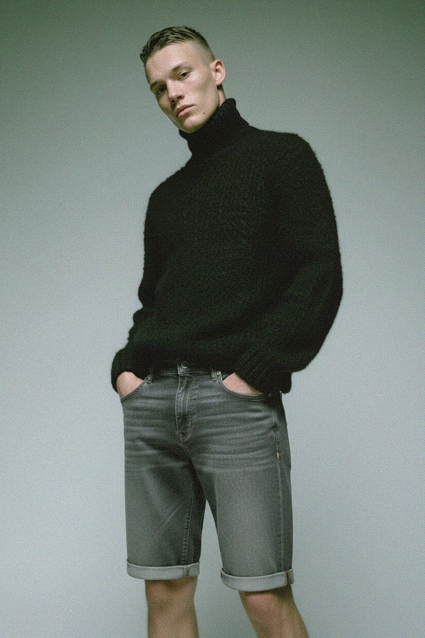 Casual Grey Denim Shorts with Rolled Cuffs photo 3