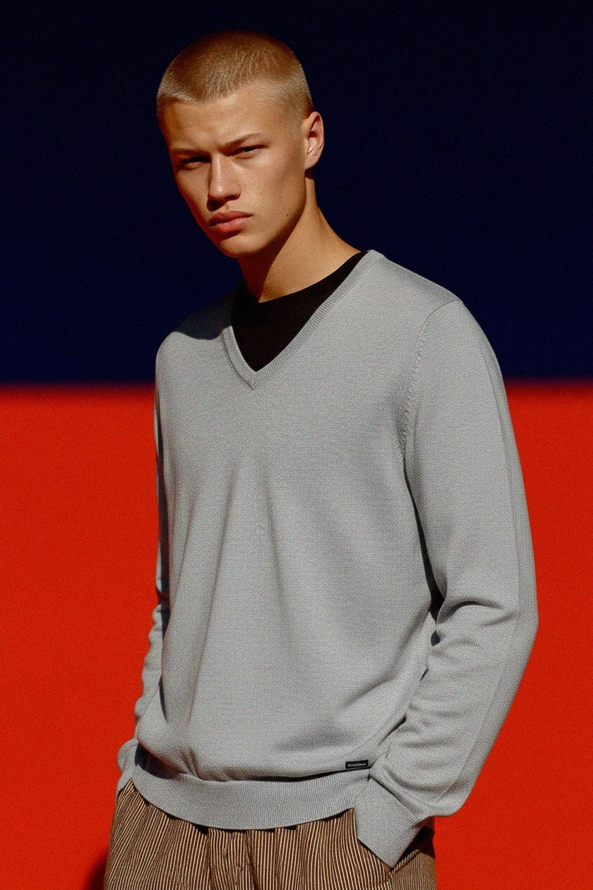 Classic Grey V-Neck Sweater photo 2