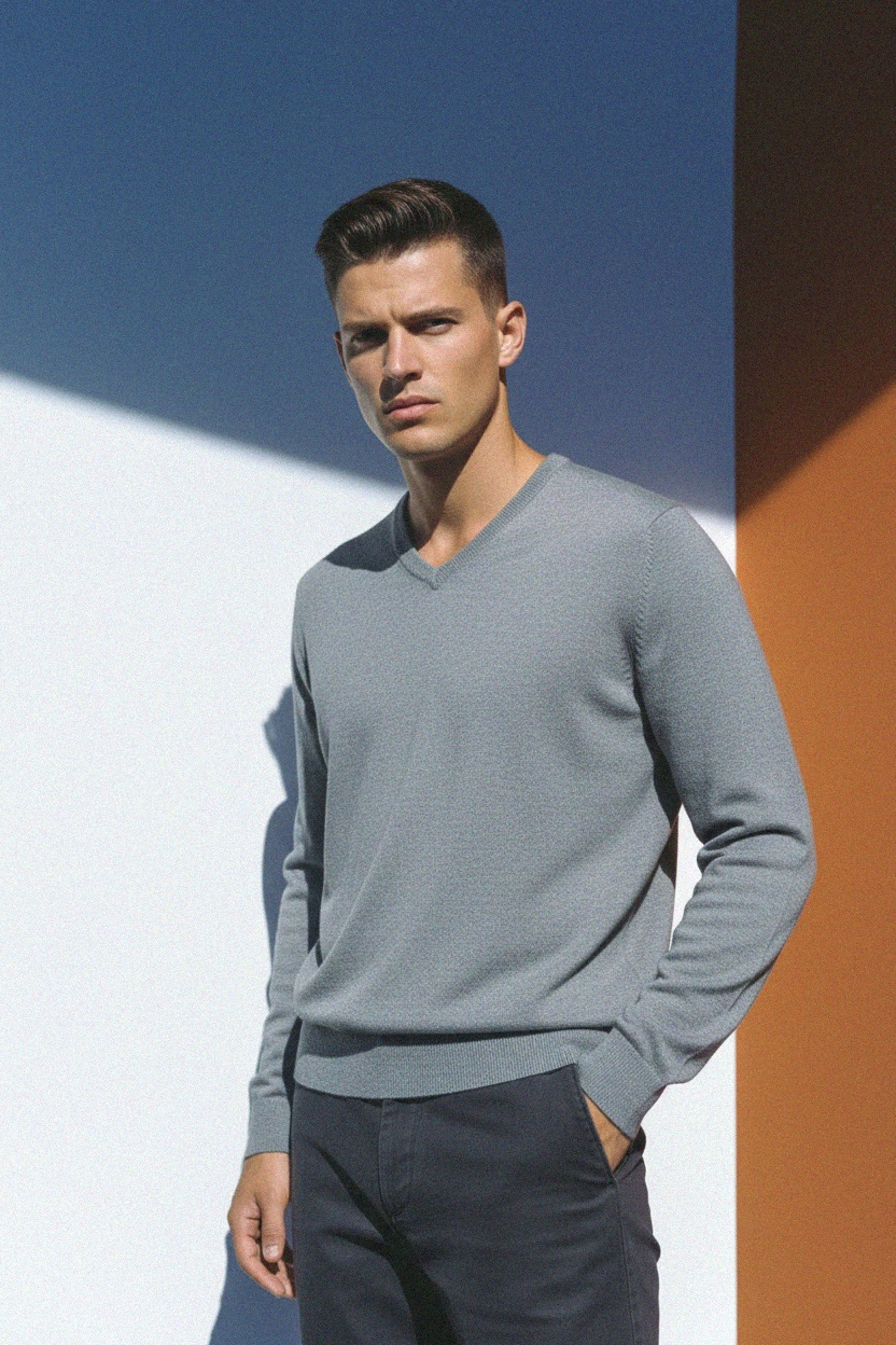 Classic Grey V-Neck Sweater photo 3
